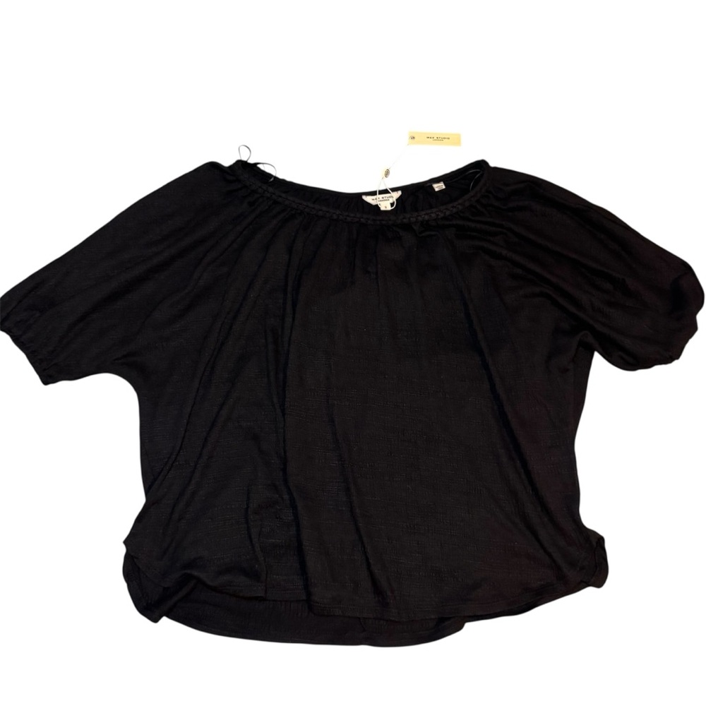 Max Studio London Black Short Sleeve Swoop Neck Shirt Small NWT